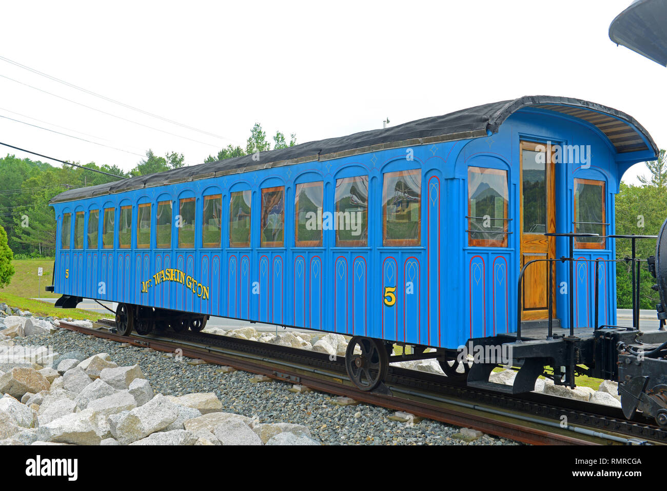Historic stream Cog Railroad Moosilauke at Twin Mountain Chamber of Commerce in town of Carroll in White Mountain, New Hampshire, USA. Stock Photo