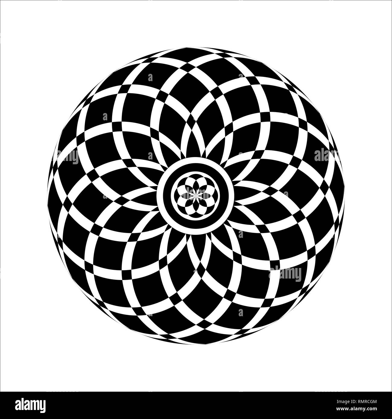 Monochrome elegant circular pattern in black and white. Circular mathematical ornament. A vector circular pattern from the crossed circles. Mandala. Stock Vector