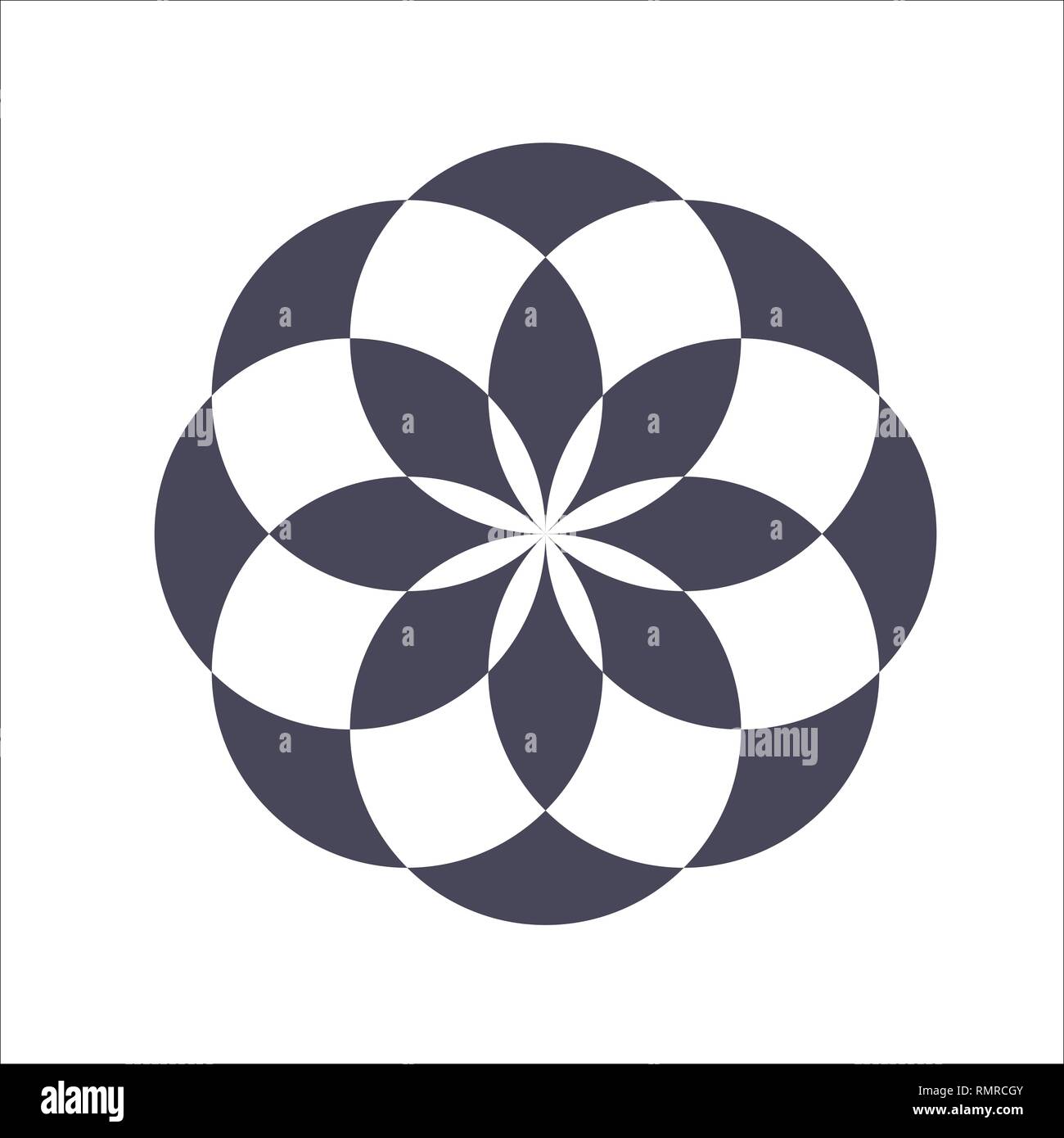 Monochrome elegant circular pattern in black and white. Circular mathematical ornament. A vector circular pattern from the crossed circles. Mandala. Stock Vector