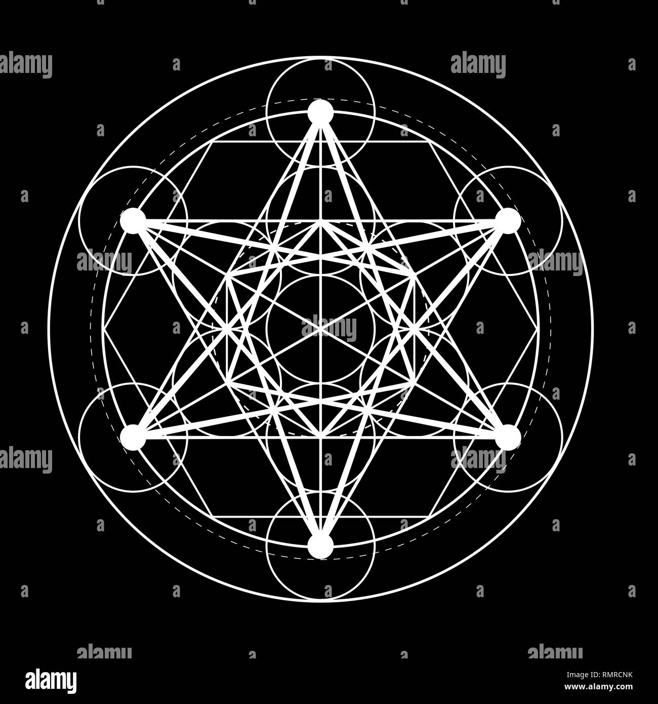 sacred geometry symbol. Metatrons cube on black background vector illustration Stock Vector