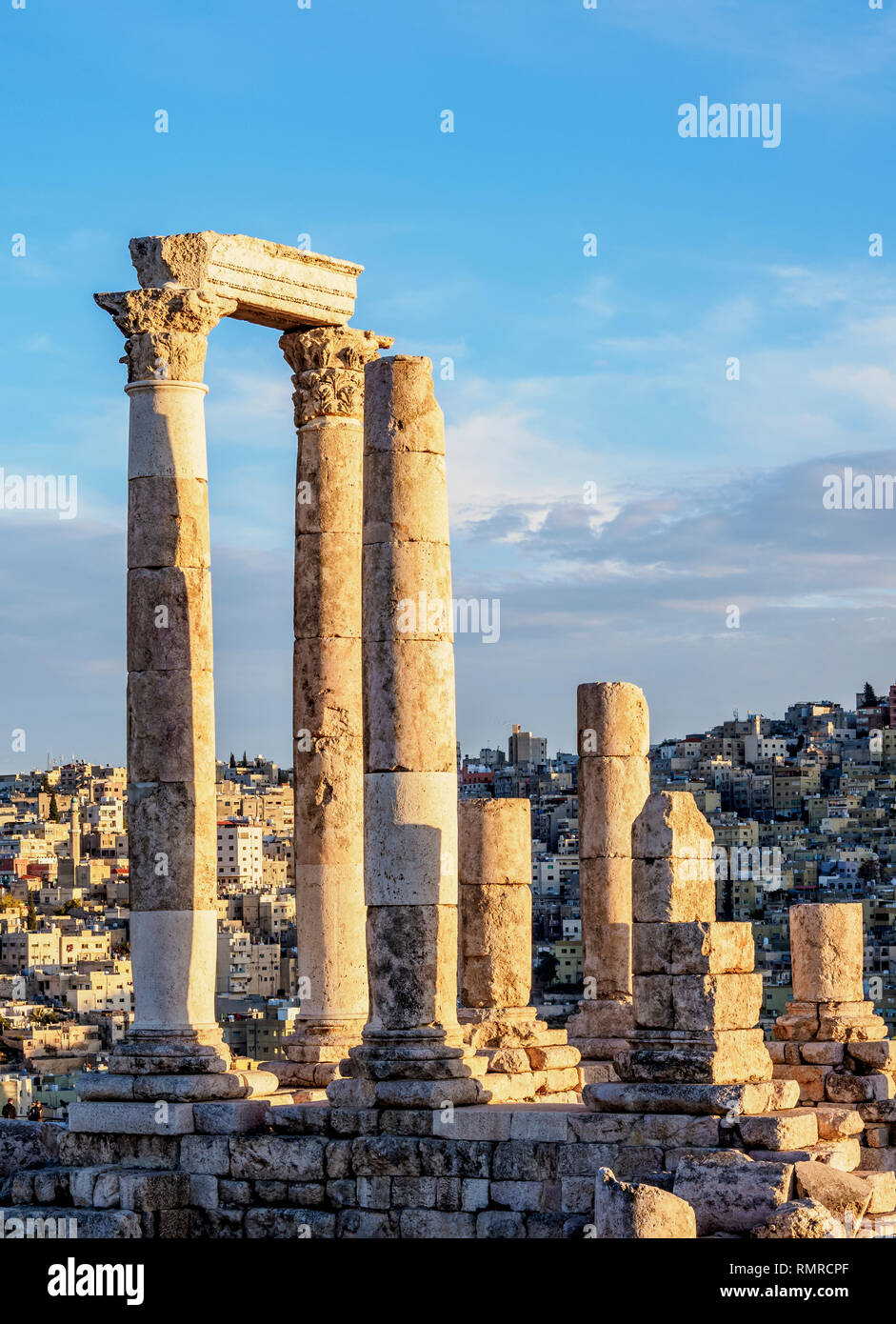 Temple of Hercules Ruins at sunset, Amman Citadel, Amman Governorate, Jordan Stock Photo