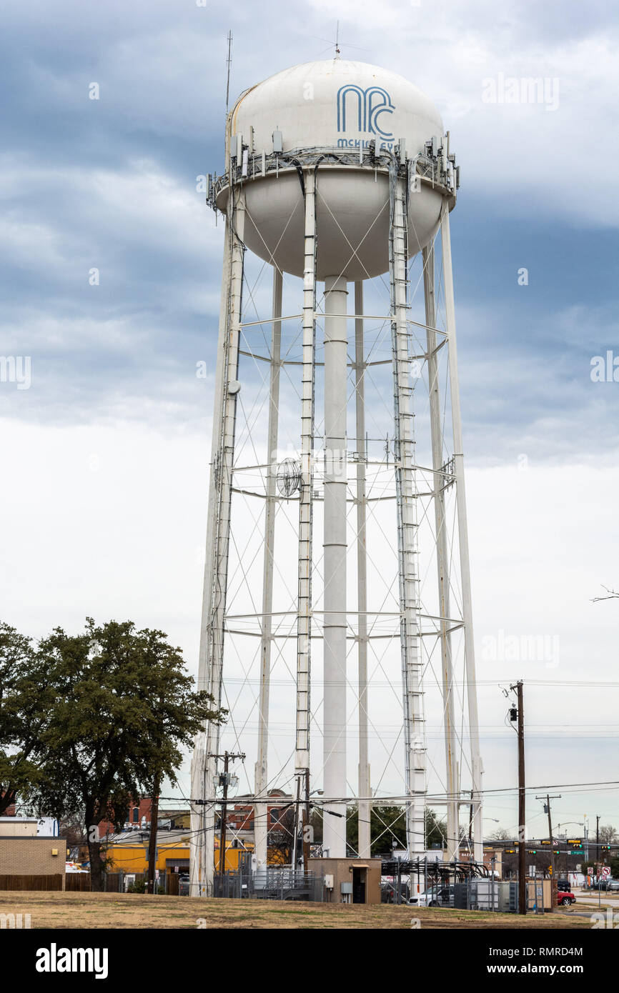 McKinney, Texas, United States of America - January 16, 2017. Water tower in McKinney, TX. Stock Photo