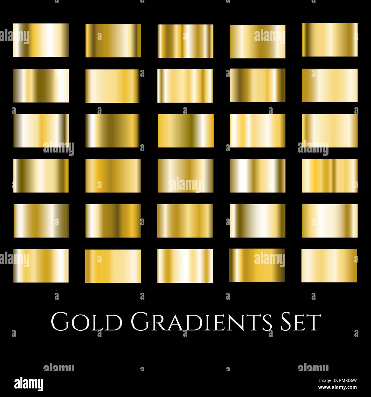 gold metal gradient set. Gradation design swatches collection Stock Vector