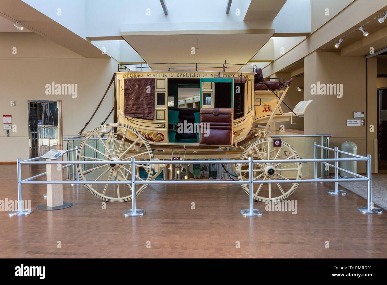 Oklahoma City, Oklahoma, United States of America - January 18, 2017. Historical stagecoach known as Concord Coach, on display at the Oklahoma History Stock Photo