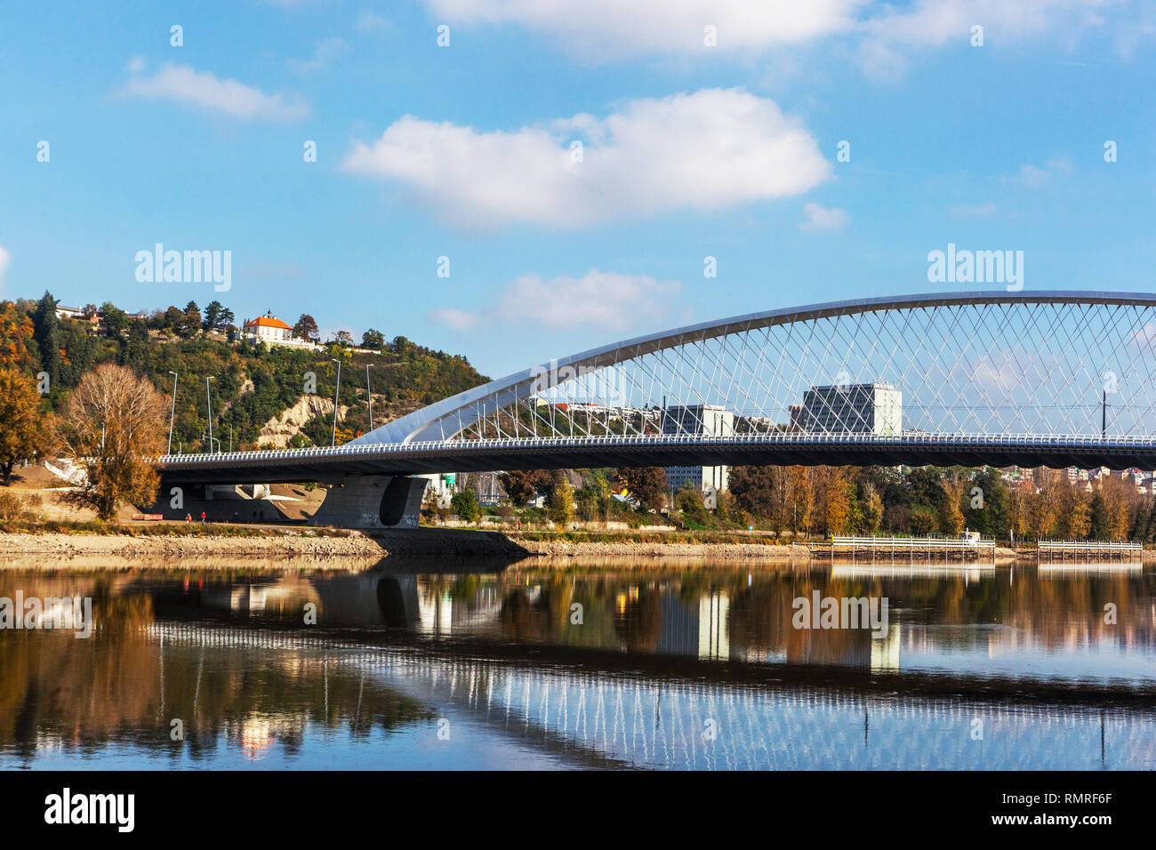 Prague bridges, Troja bridge acros Vltava River, Czech Republic Stock Photo