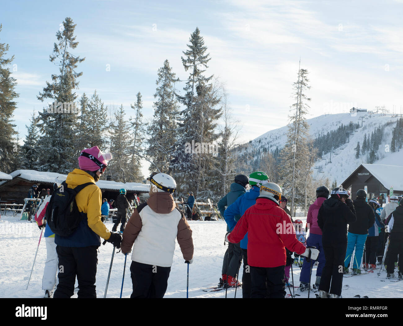 SWEDEN, Skiing can be a means of transport, a recreational activity or a competitive winter sport in which the participant uses skis to glide on snow. Stock Photo