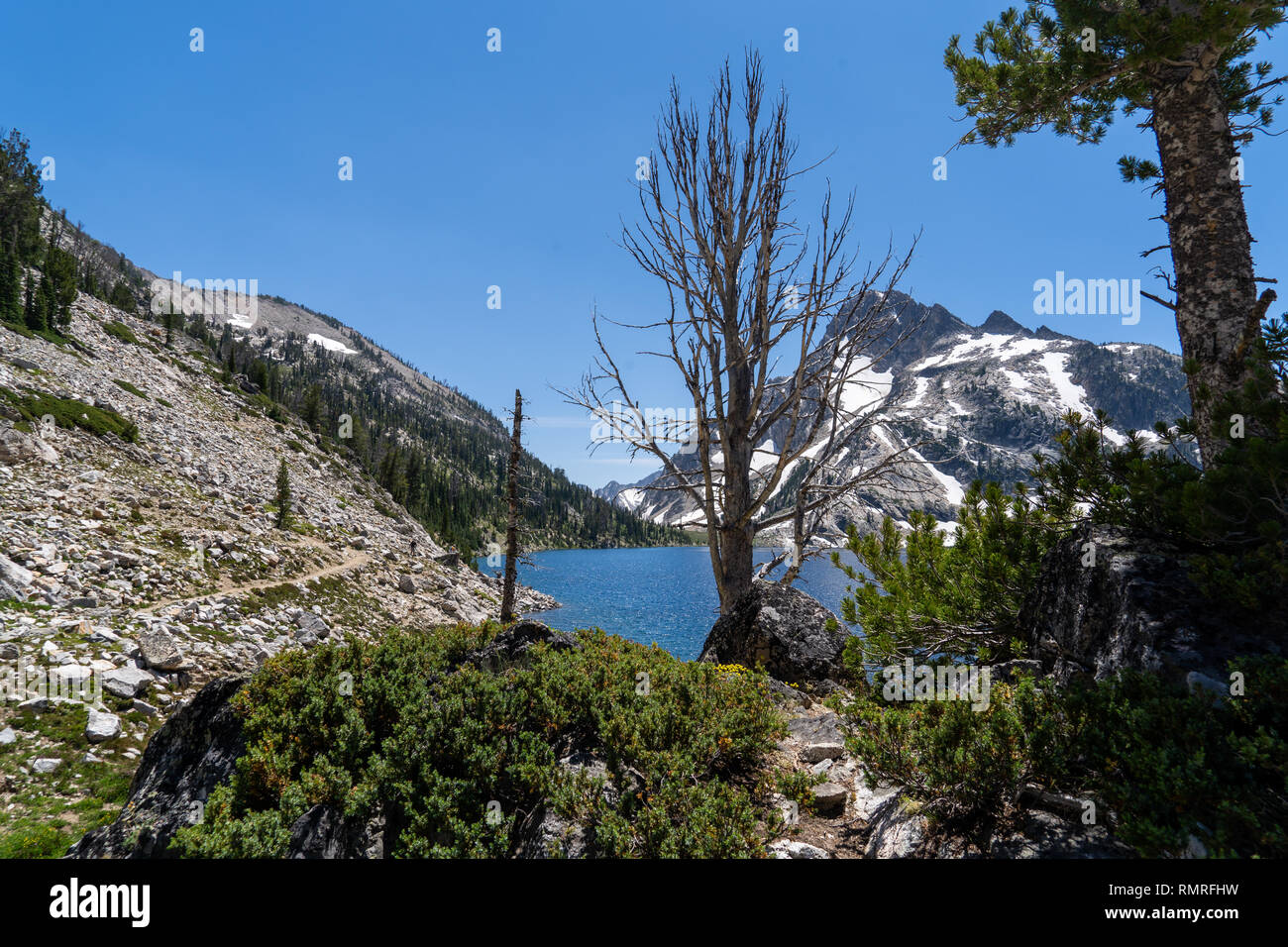 Alpine Lake and Alpine Peak, Sawtooth National Forest, wilderness area,  Sawtooth National Recreation area, near Stanley, Idaho Stock Photo - Alamy