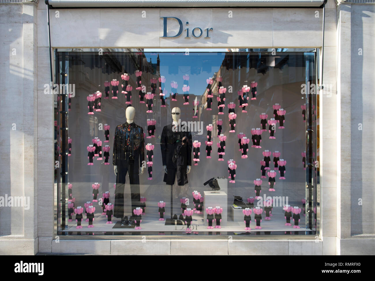 14 February 2019. Dior window display in Bond Street, Mayfair, London, UK Stock Photo
