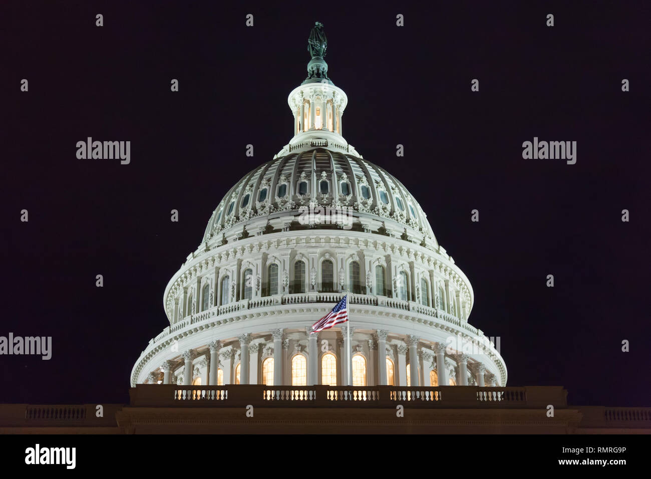 American capitol building at night. Dome close-up. Washington DC. USA Stock Photo