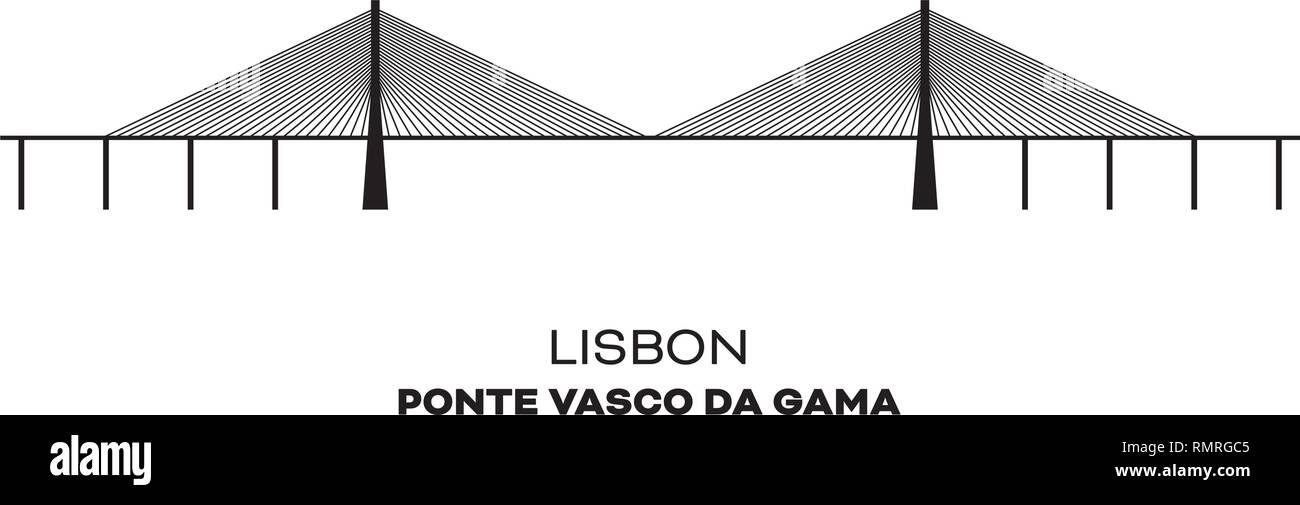 Vasco da Gama bridge at Lisbon, Portugal, silhouette vector illustration Stock Vector