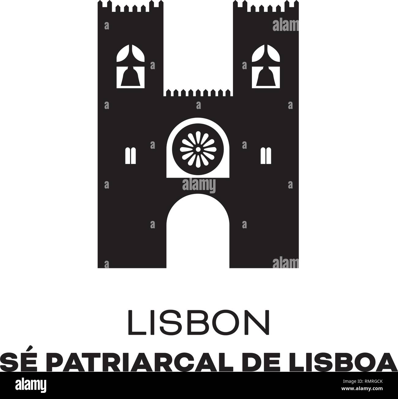 Lisbon Cathedral or Sé de Lisboa silhouette vector illustration Stock Vector