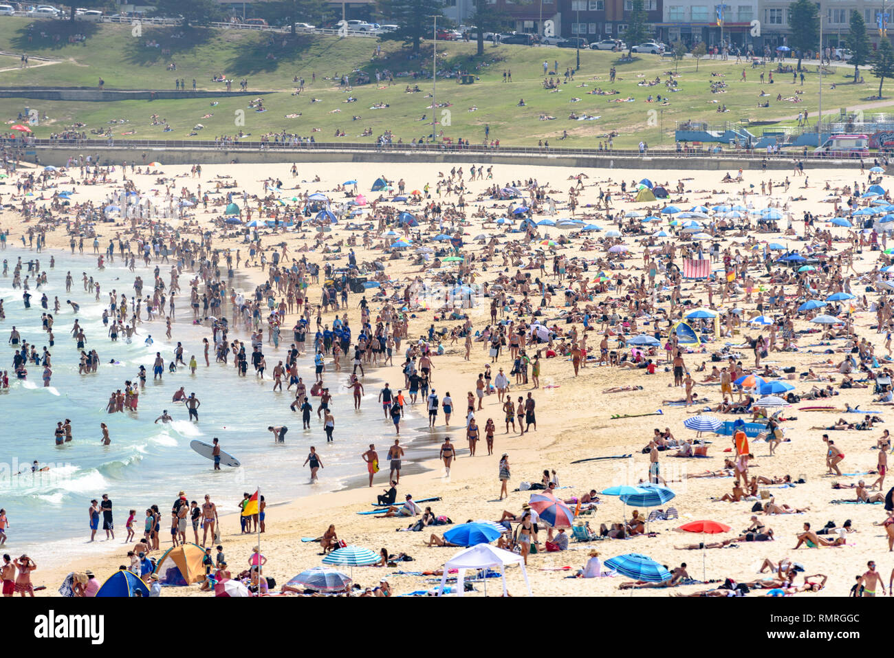 A crowded Bondi Beach during a heatwave in January 2019 Stock Photo - Alamy