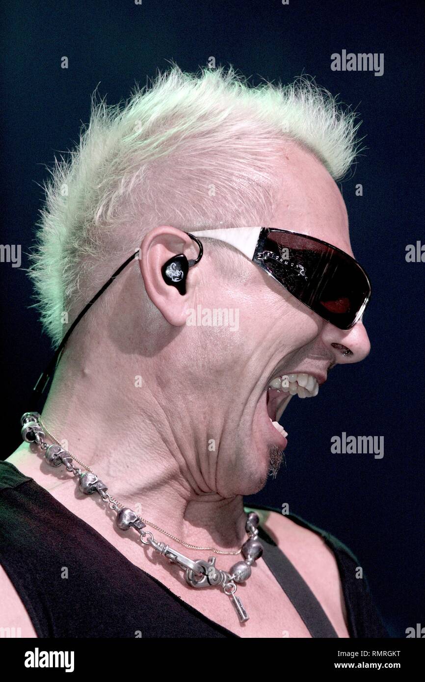 Singer, songwriter and guitarist Rudolf Schenker of the heavy metal band The Scorpions is shown performing on stage during a 'live' concert appearance. Stock Photo