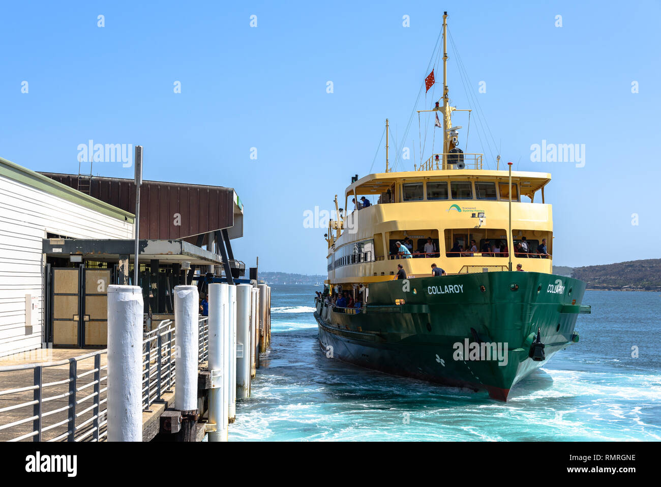 The Freshwater-class ferry Collaroy arriving in to Manly Wharf in Sydney Harbour on a sunny day Stock Photo