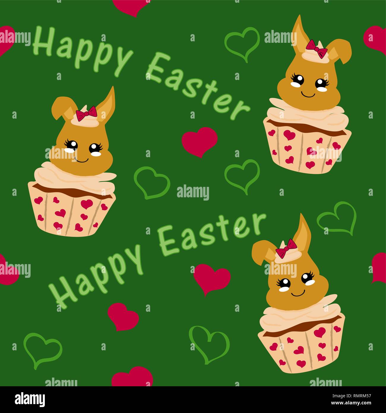 cute easter pattern with easter bunny in cupcake. Kawaii style, eps 10 Stock Vector