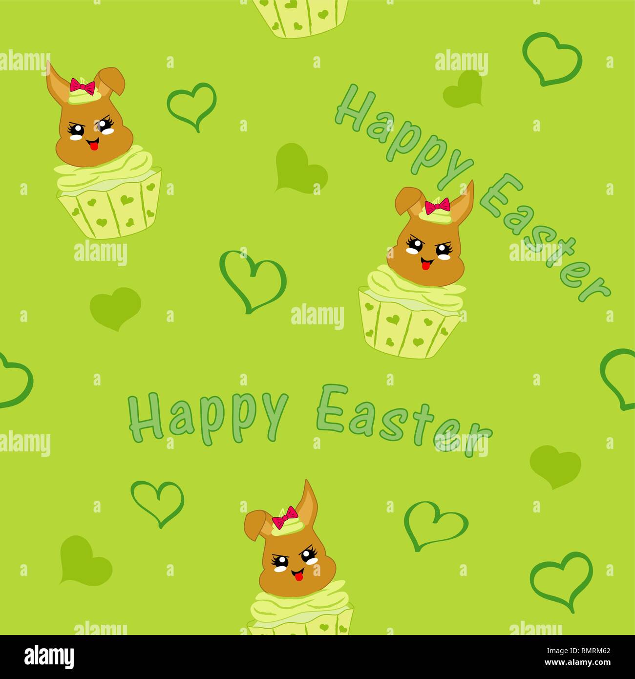seamless pattern with easter bunny in cupcake. Kawaii style, eps 10 Stock Vector