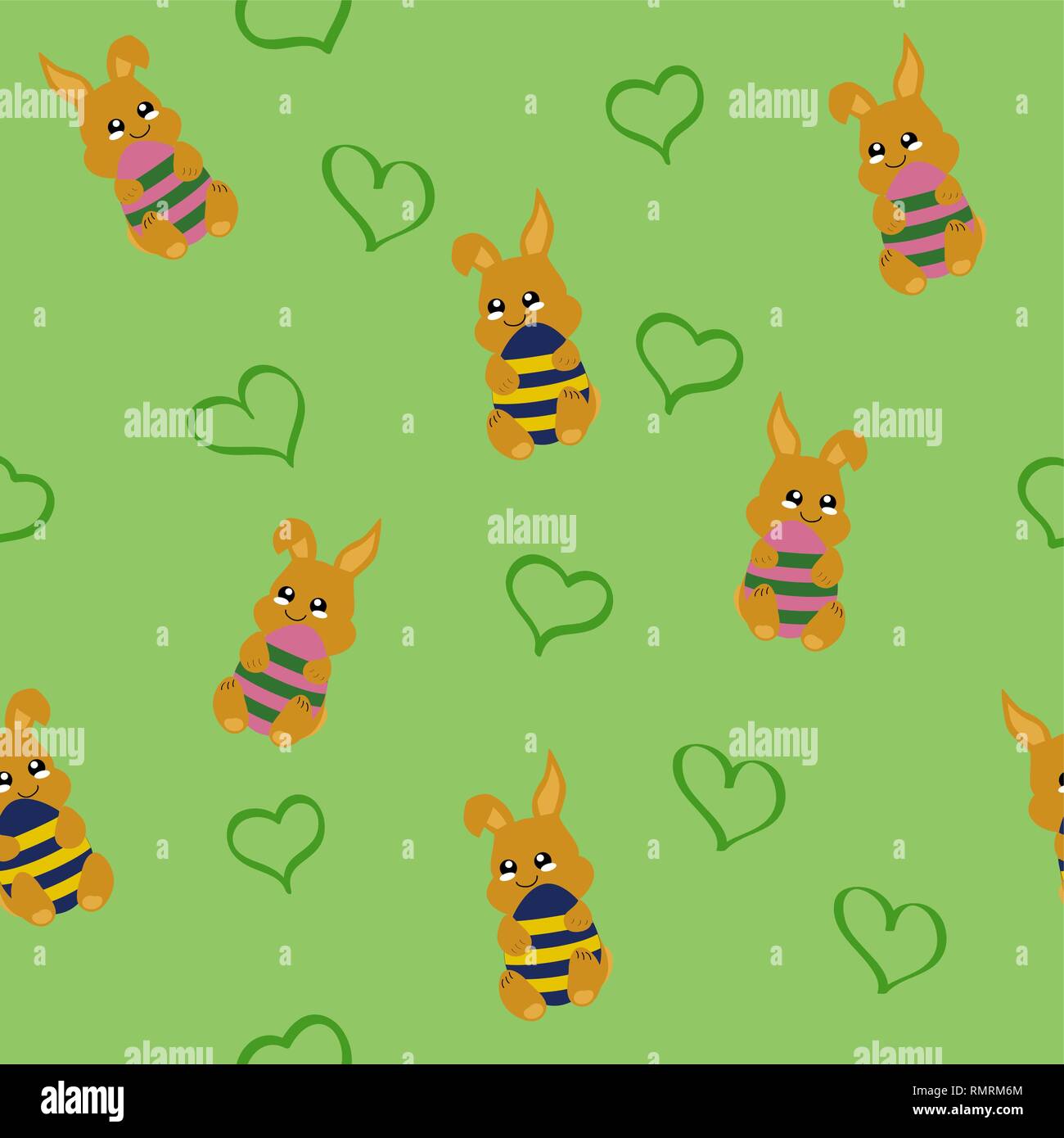 cute Easter design with easter bunny in kawaii style. Vector eps 10 Stock Vector