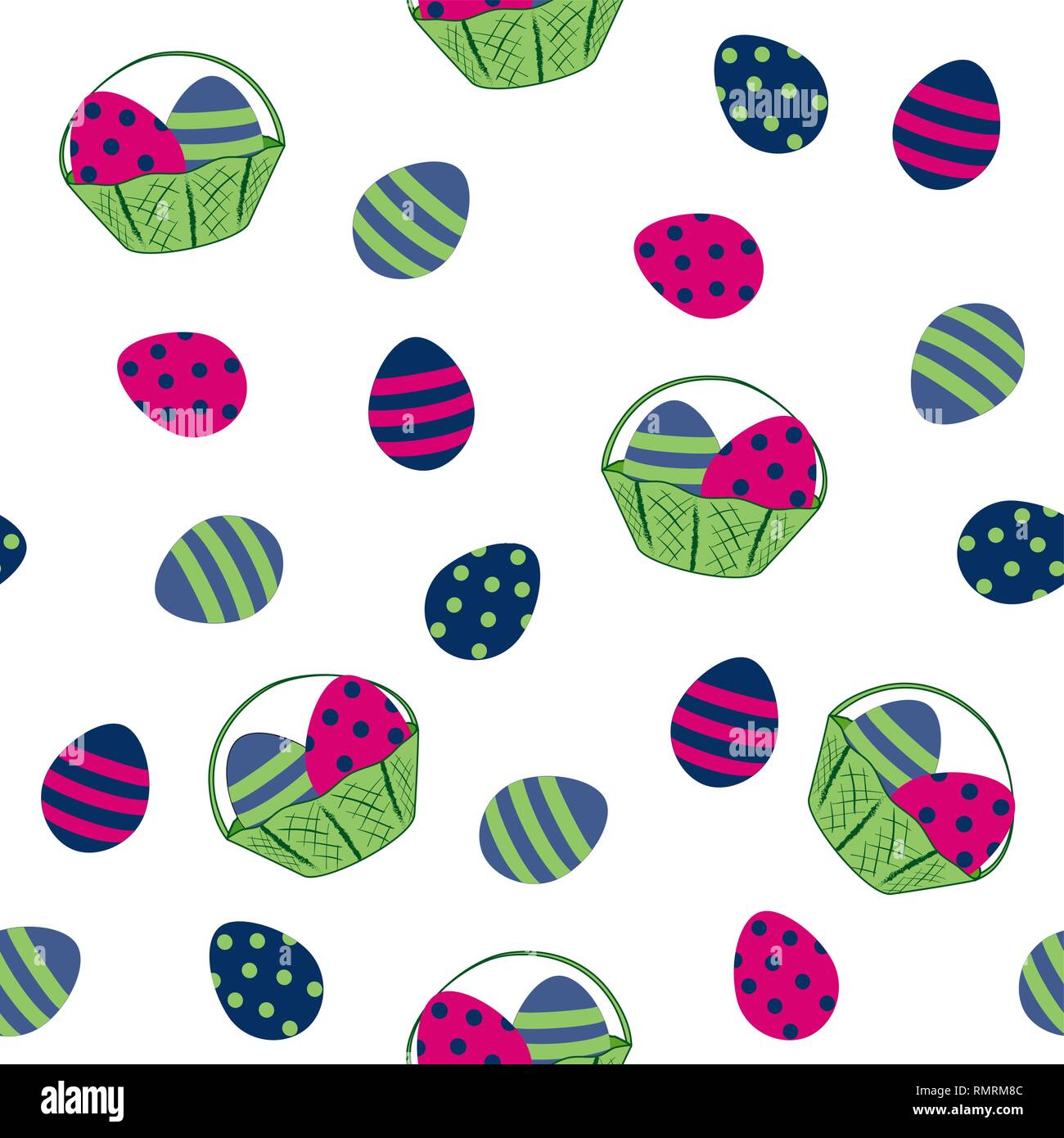 seamless easter design with easter eggs and fruit basket. Vector eps 10 Stock Vector