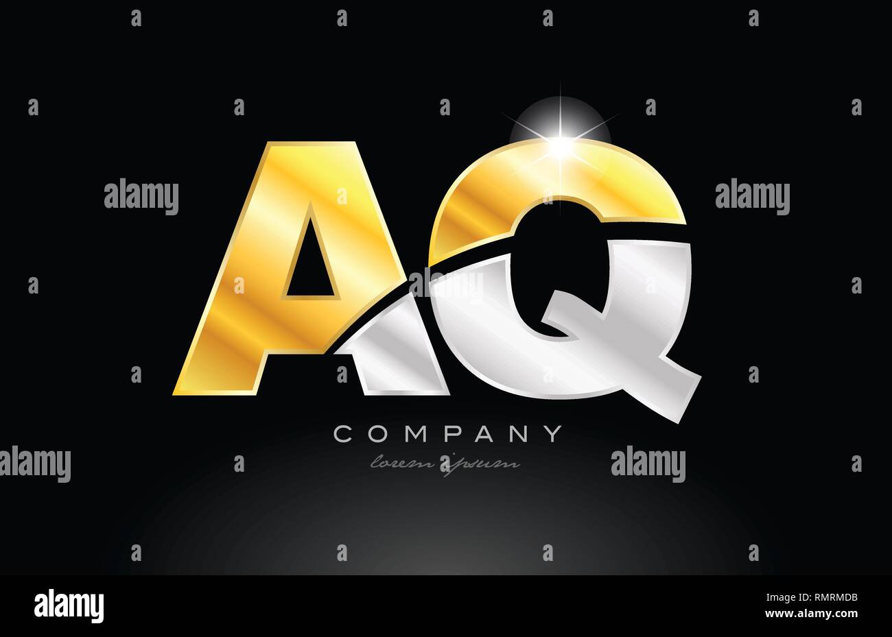combination letter aq a q alphabet logo icon design with gold silver ...