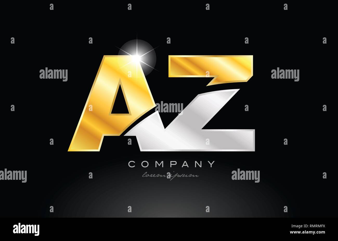 combination letter az a z alphabet logo icon design with gold silver ...
