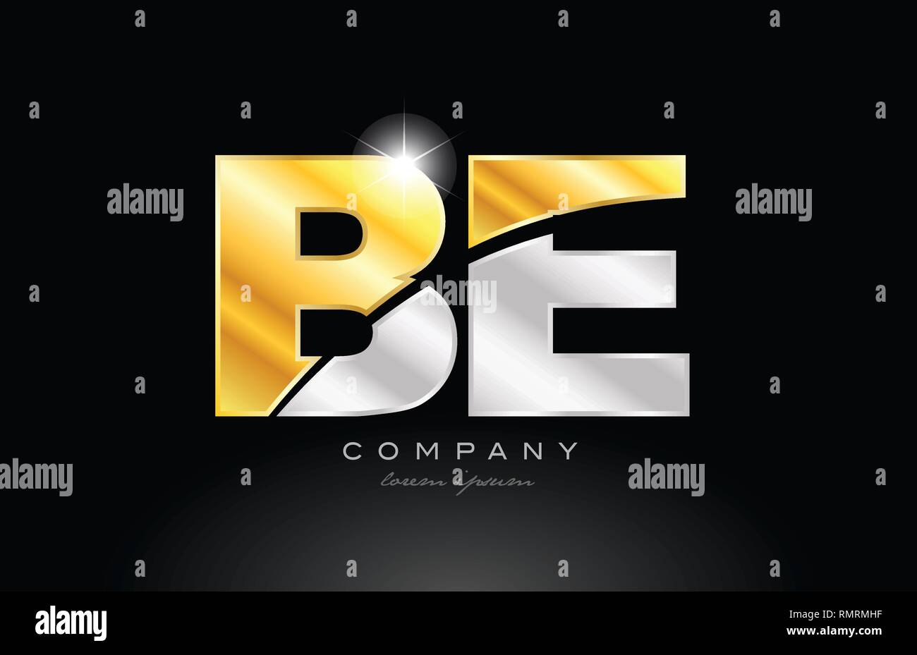combination letter be b e alphabet logo icon design with gold silver ...