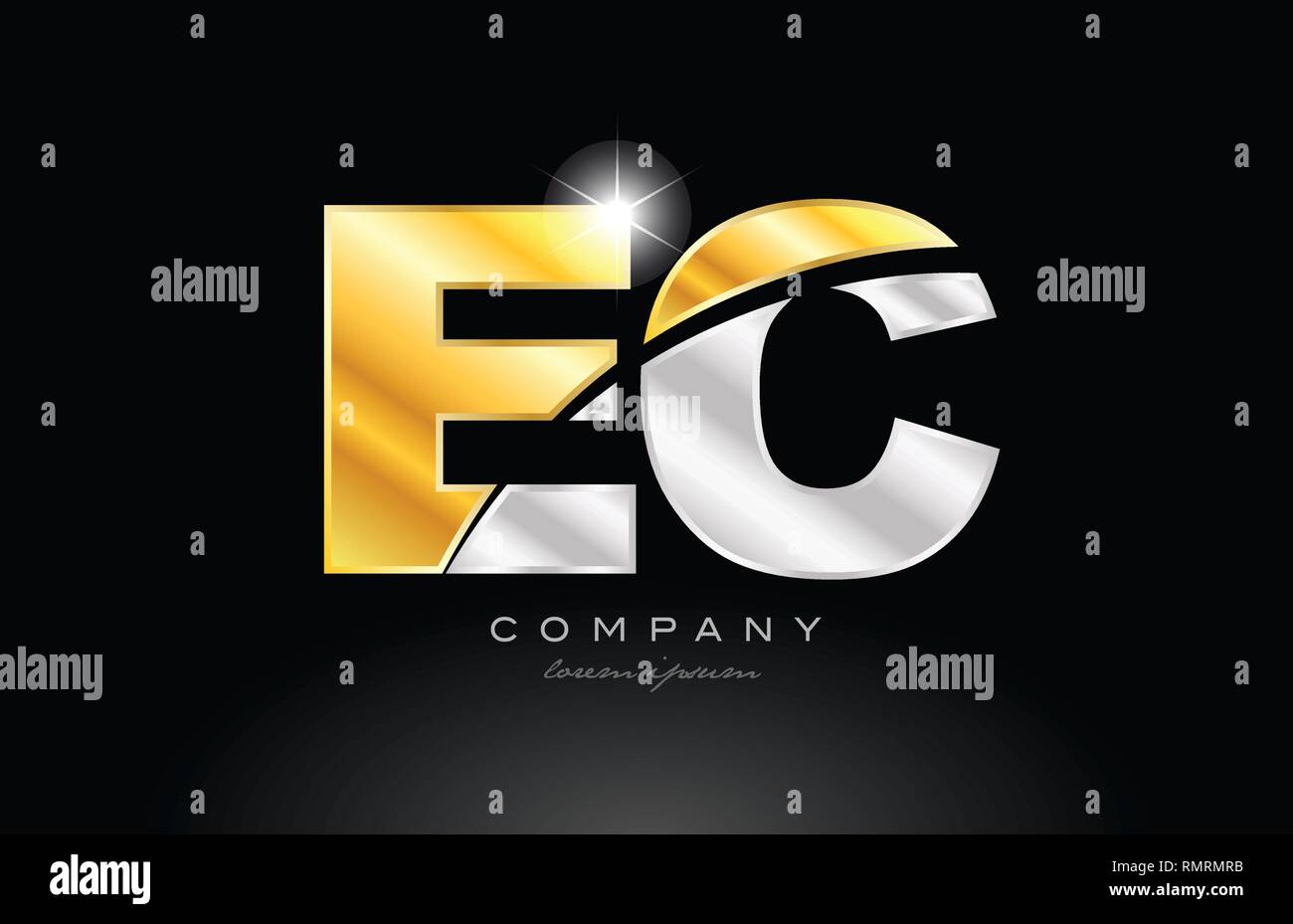 combination letter ec e c alphabet logo icon design with gold silver ...