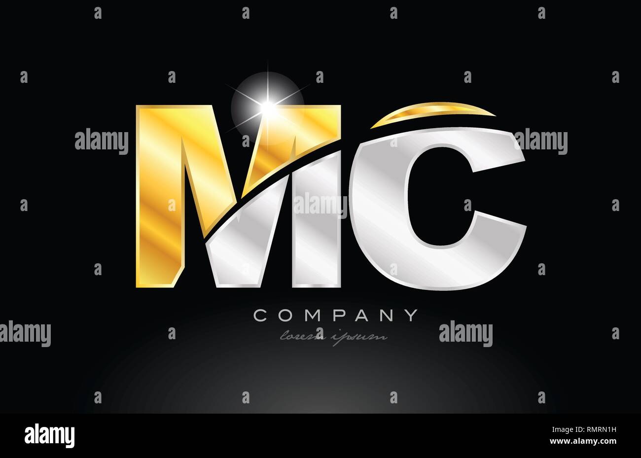 combination letter mc m c alphabet logo icon design with gold silver ...