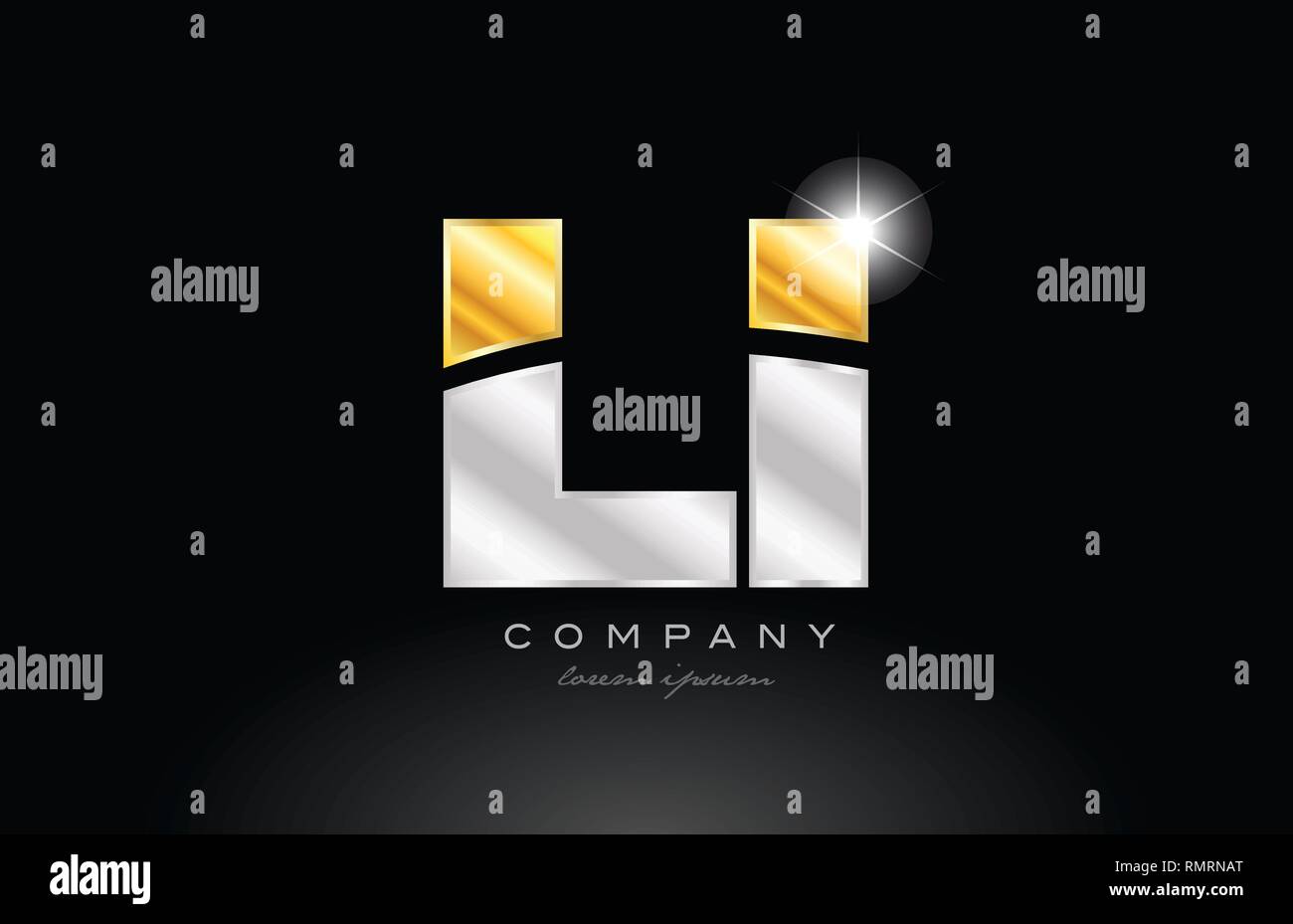 combination letter li l i alphabet logo icon design with gold silver ...