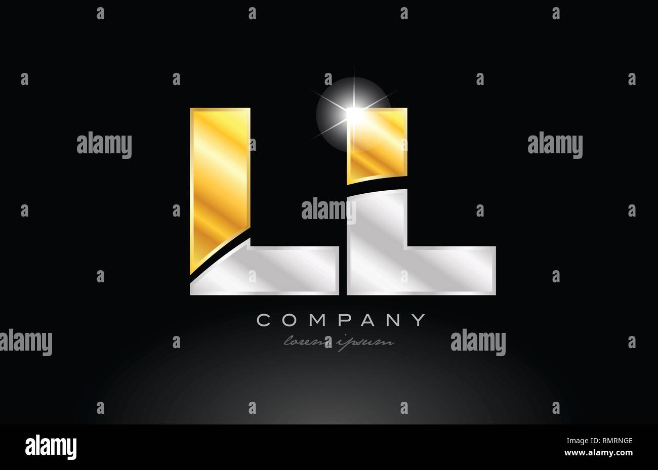 combination letter LL L L alphabet logo icon design with gold silver ...