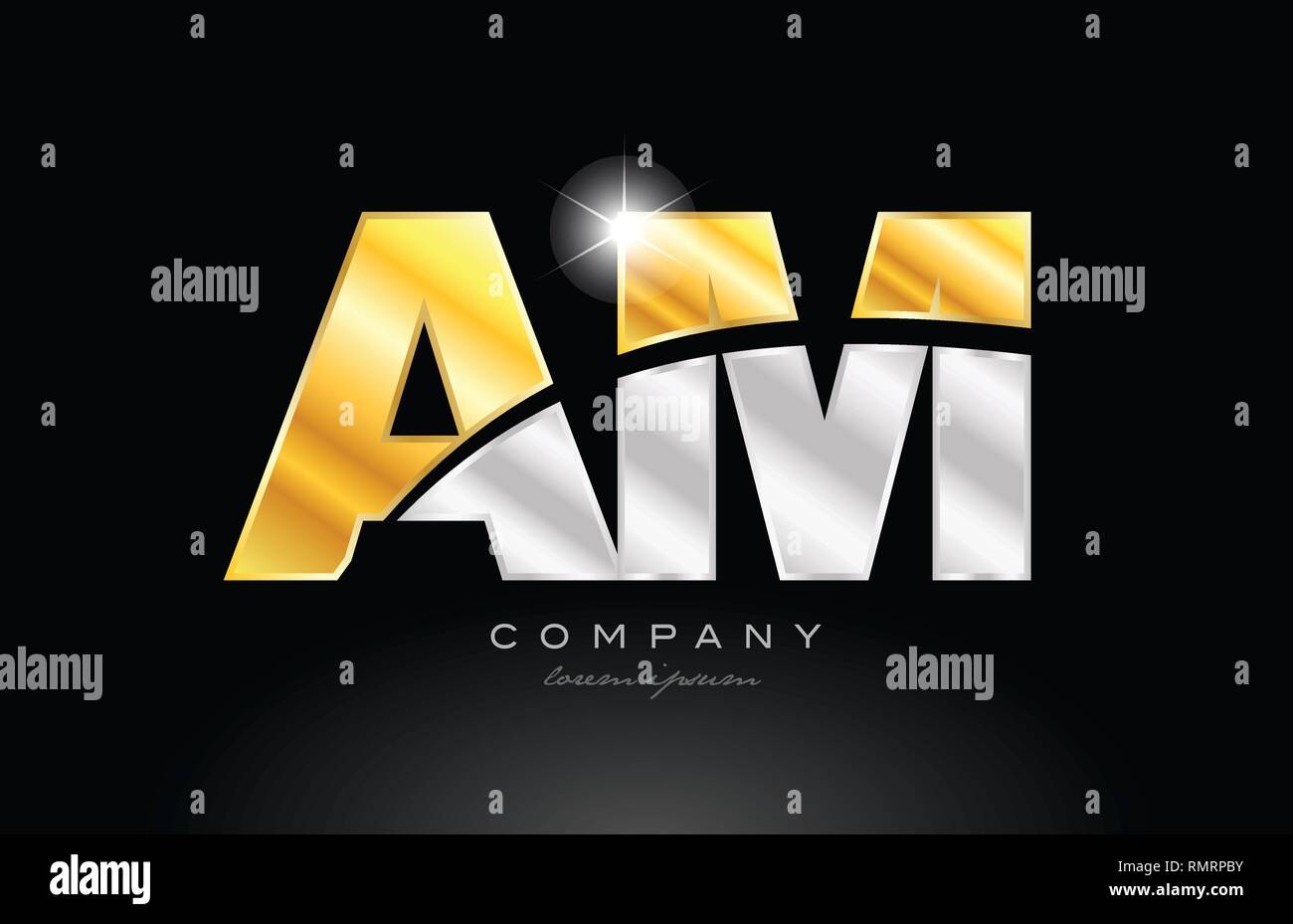 combination letter am a m alphabet logo icon design with gold silver