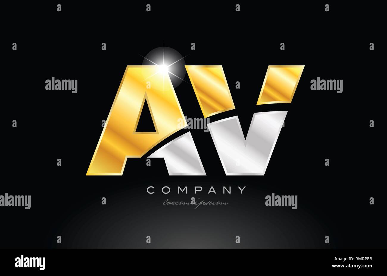 combination letter av a v alphabet logo icon design with gold silver ...