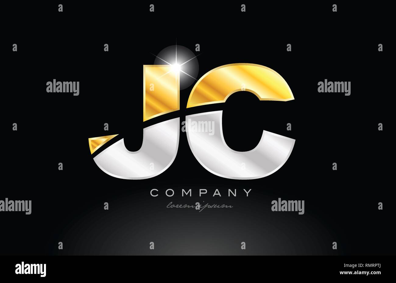 combination letter jc j c alphabet logo icon design with gold silver ...