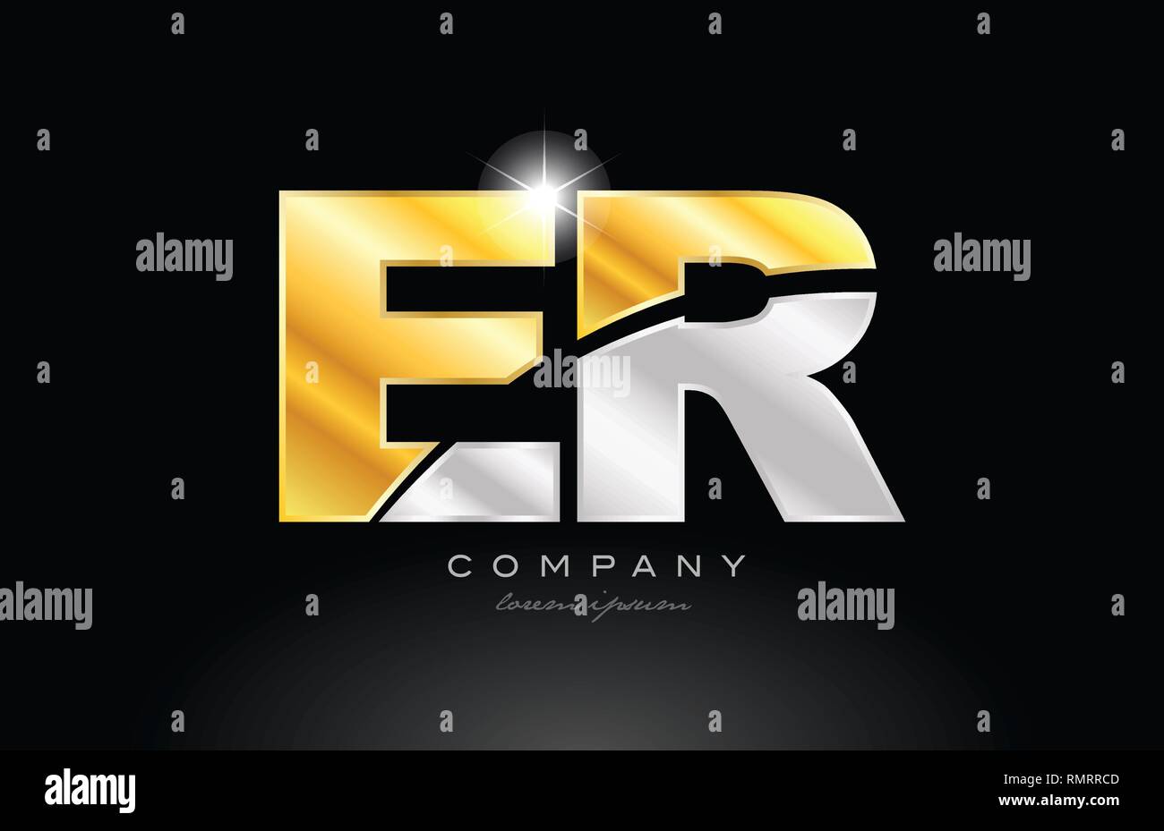 combination letter er e r alphabet logo icon design with gold silver ...
