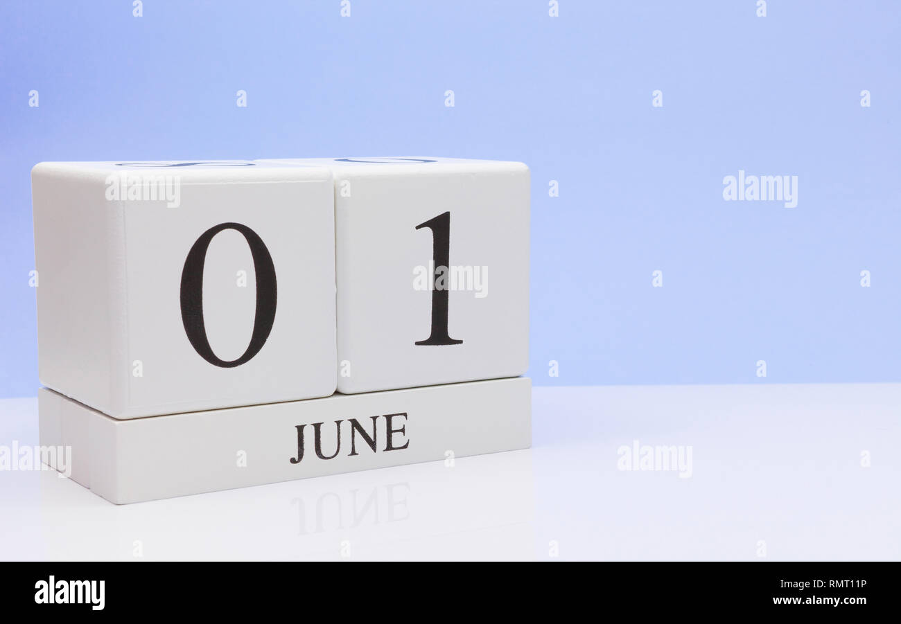 June 01st. Day 1 of month, daily calendar on white table with ...