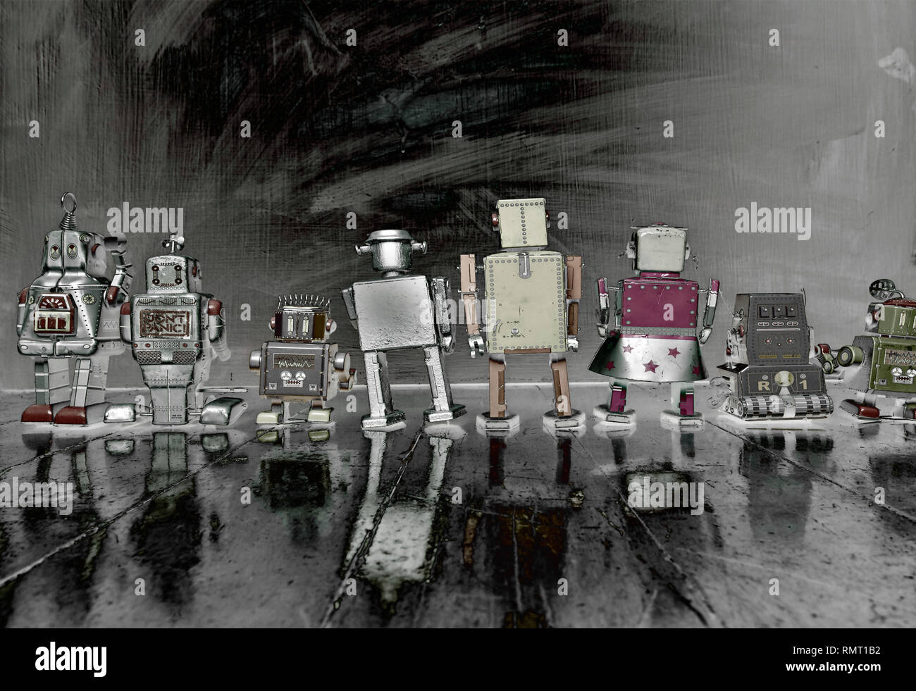 retro-robots-at-school-looking-at-a-blackboard-toned-image-solarized