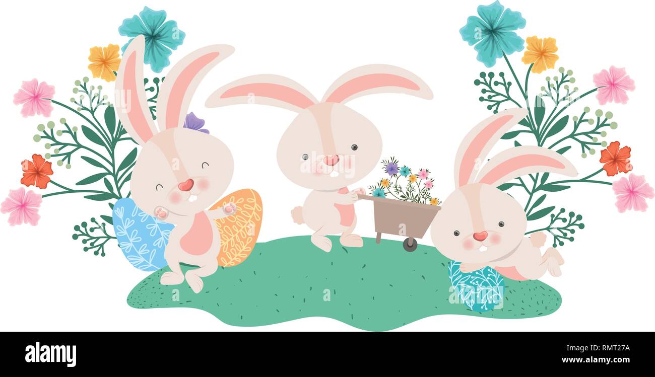 rabbits with wheelbarrow and easter egg icon Stock Vector Image & Art ...