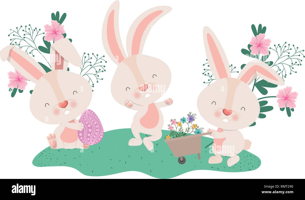 rabbits with wheelbarrow and easter egg icon Stock Vector Image & Art ...
