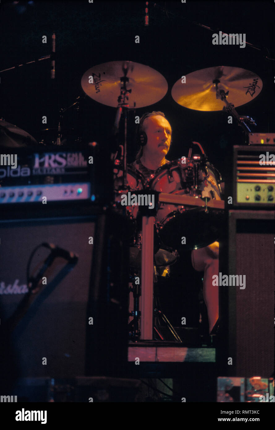 Drummer Butch Trucks is shown performing 'live' in concert with the Allman Brothers Band. Stock Photo