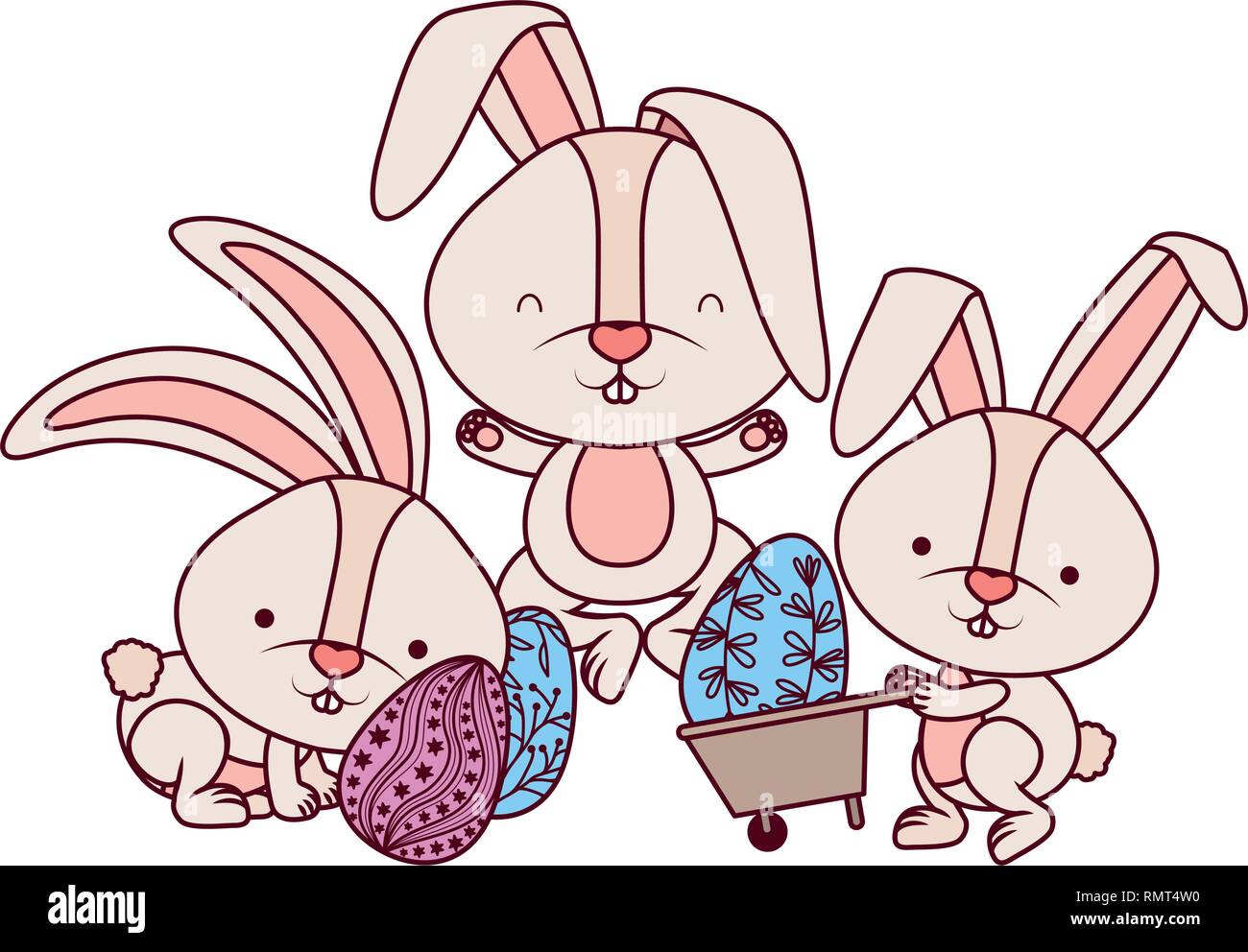 bunnies with wheelbarrow and easter egg icon Stock Vector Image & Art ...