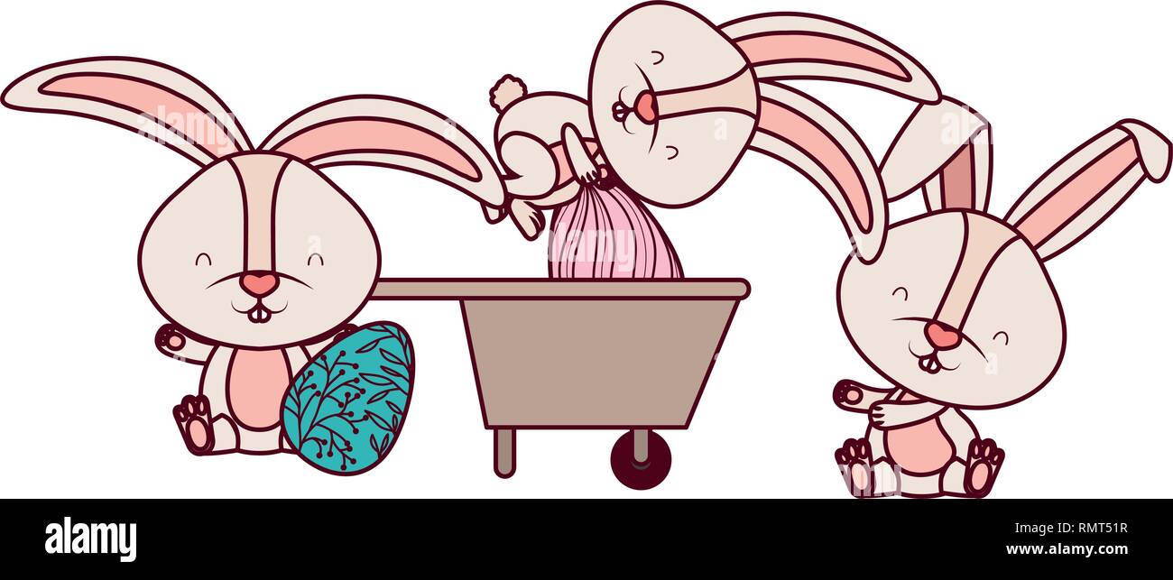 bunnies with wheelbarrow and easter egg icon Stock Vector Image & Art ...