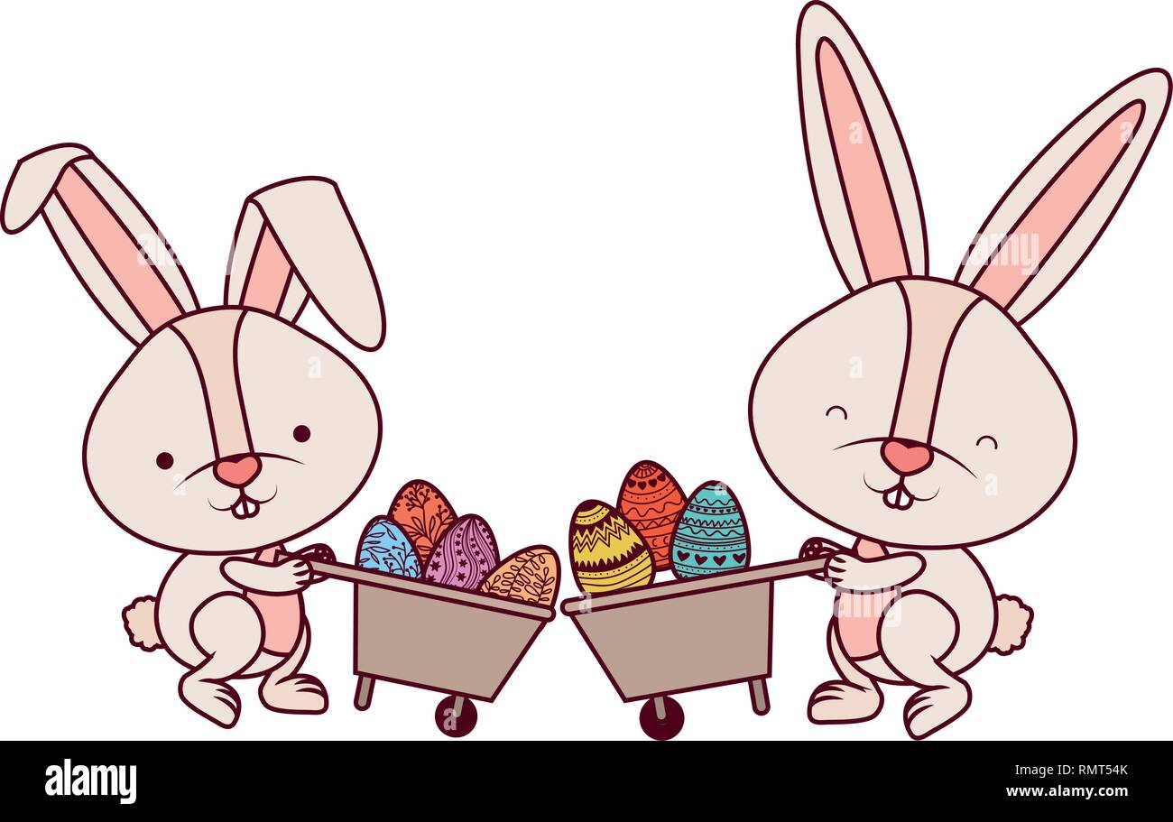 bunnies with wheelbarrow and easter egg icon Stock Vector Image & Art ...