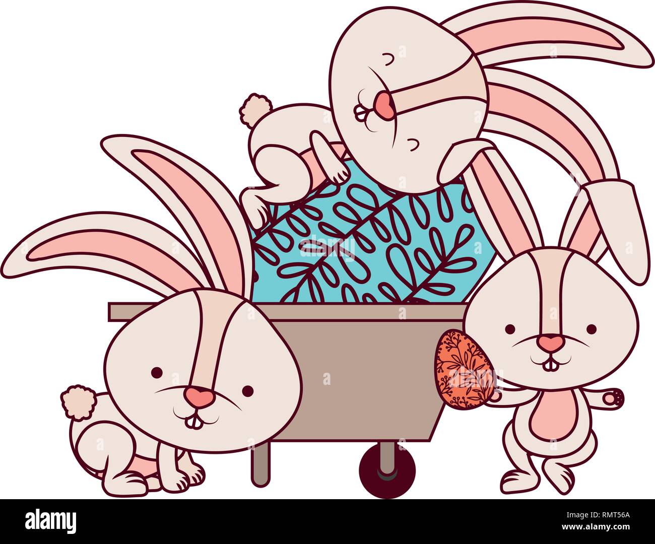 bunnies with wheelbarrow and easter egg icon Stock Vector Image & Art ...