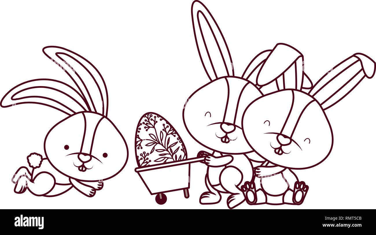 bunnies with wheelbarrow and easter egg icon Stock Vector Image & Art ...