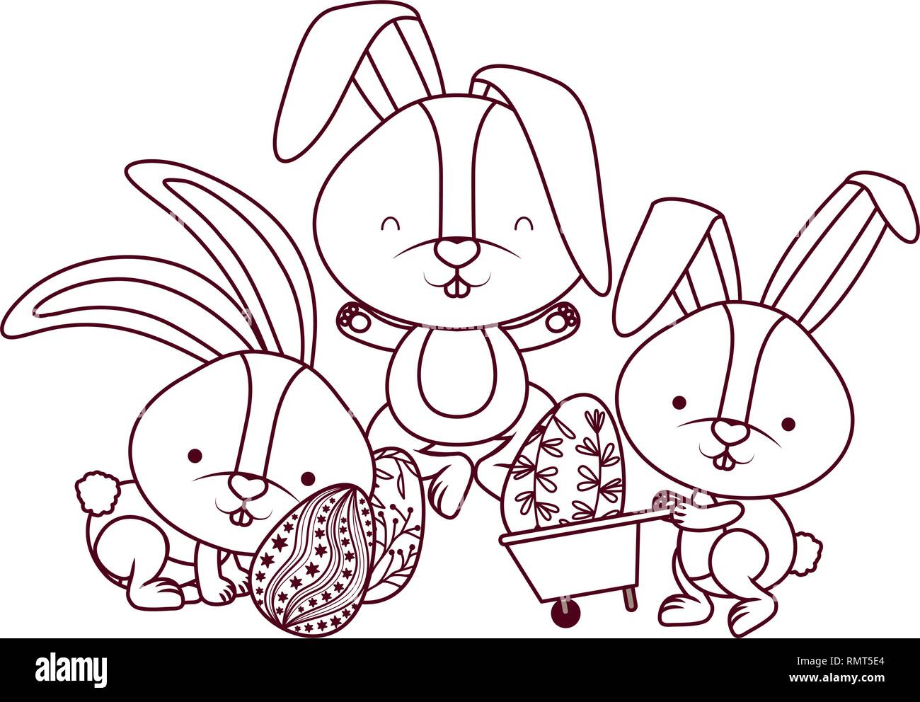 bunnies with wheelbarrow and easter egg icon Stock Vector Image & Art ...