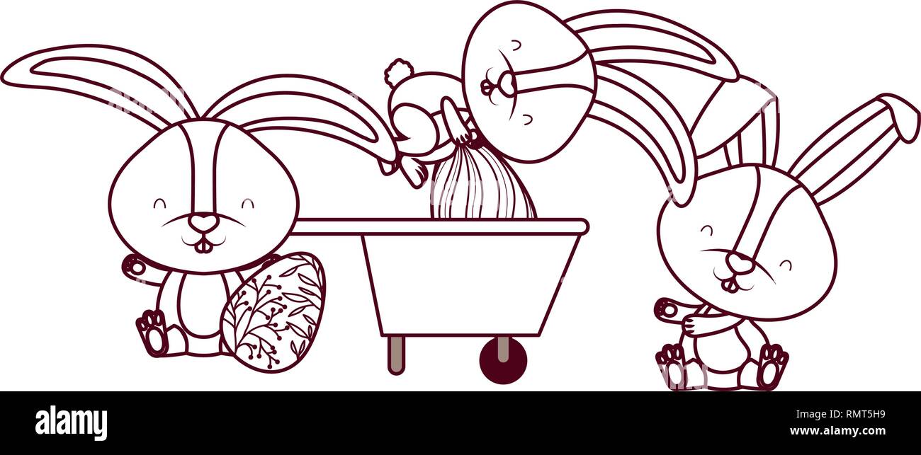 bunnies with wheelbarrow and easter egg icon Stock Vector Image & Art ...