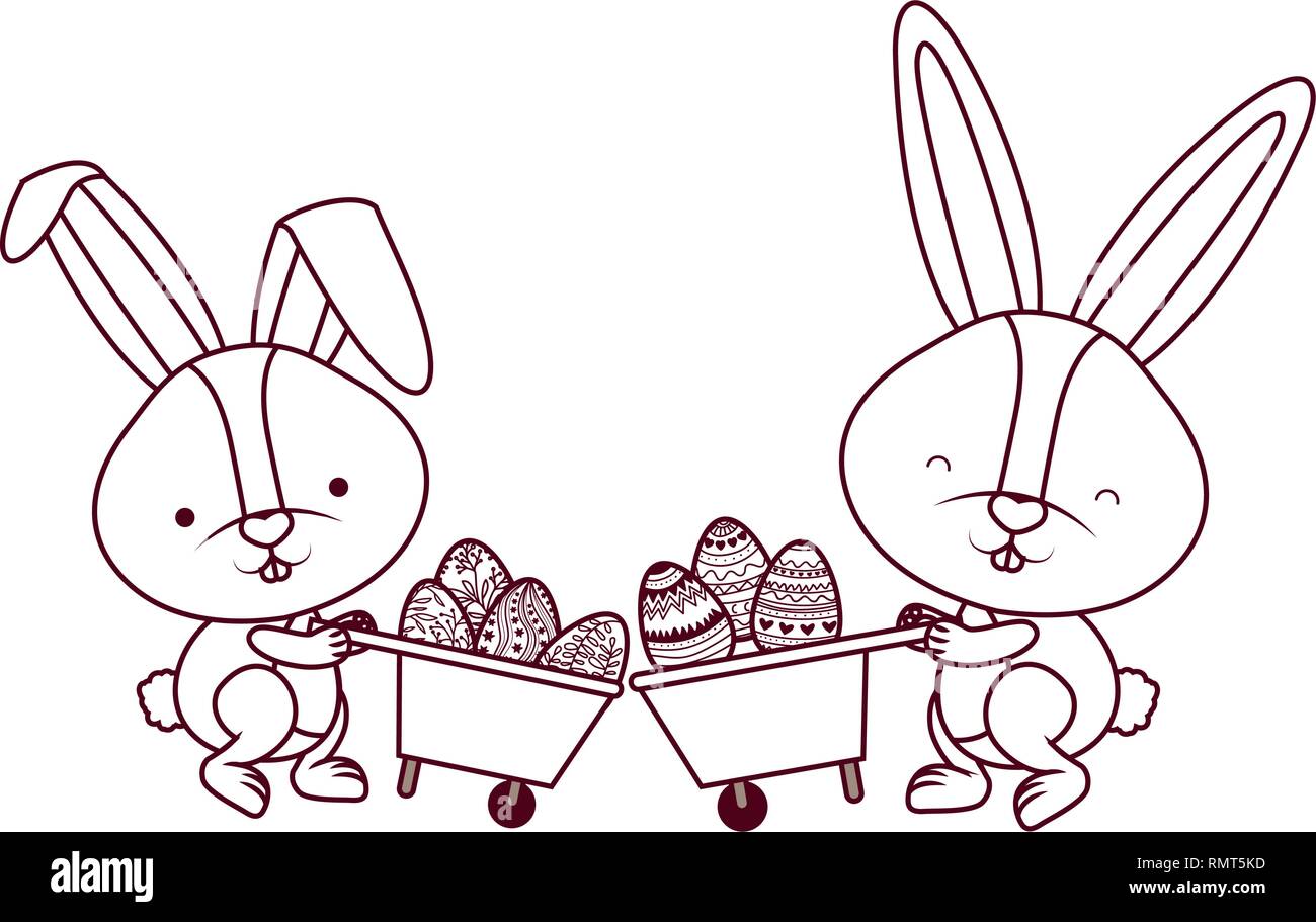 bunnies with wheelbarrow and easter egg icon Stock Vector Image & Art ...