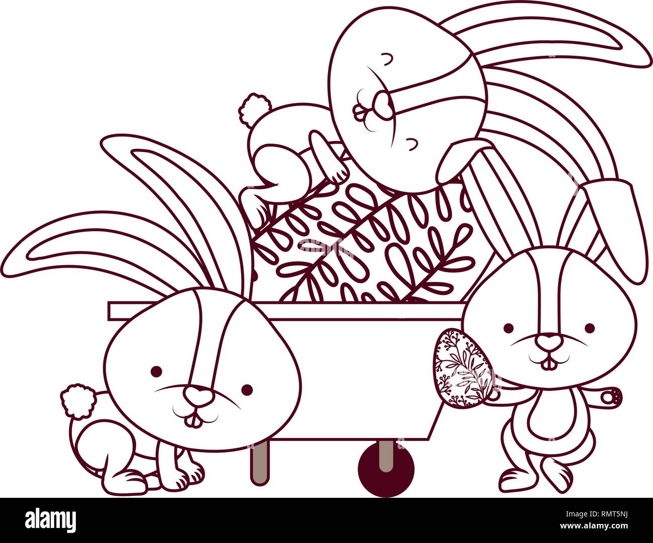 bunnies with wheelbarrow and easter egg icon Stock Vector Image & Art ...