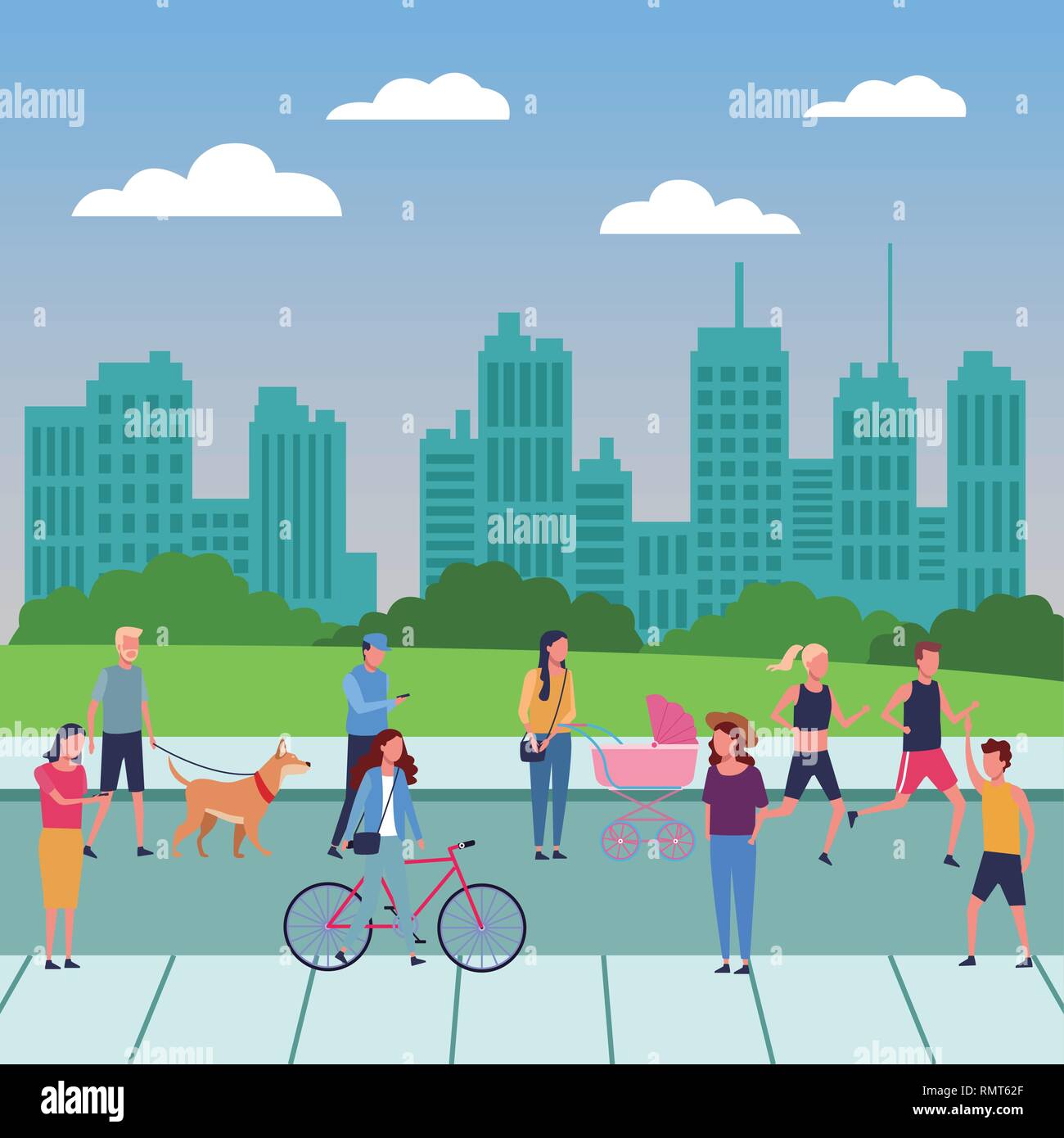 People walking at park Stock Vector Image & Art - Alamy