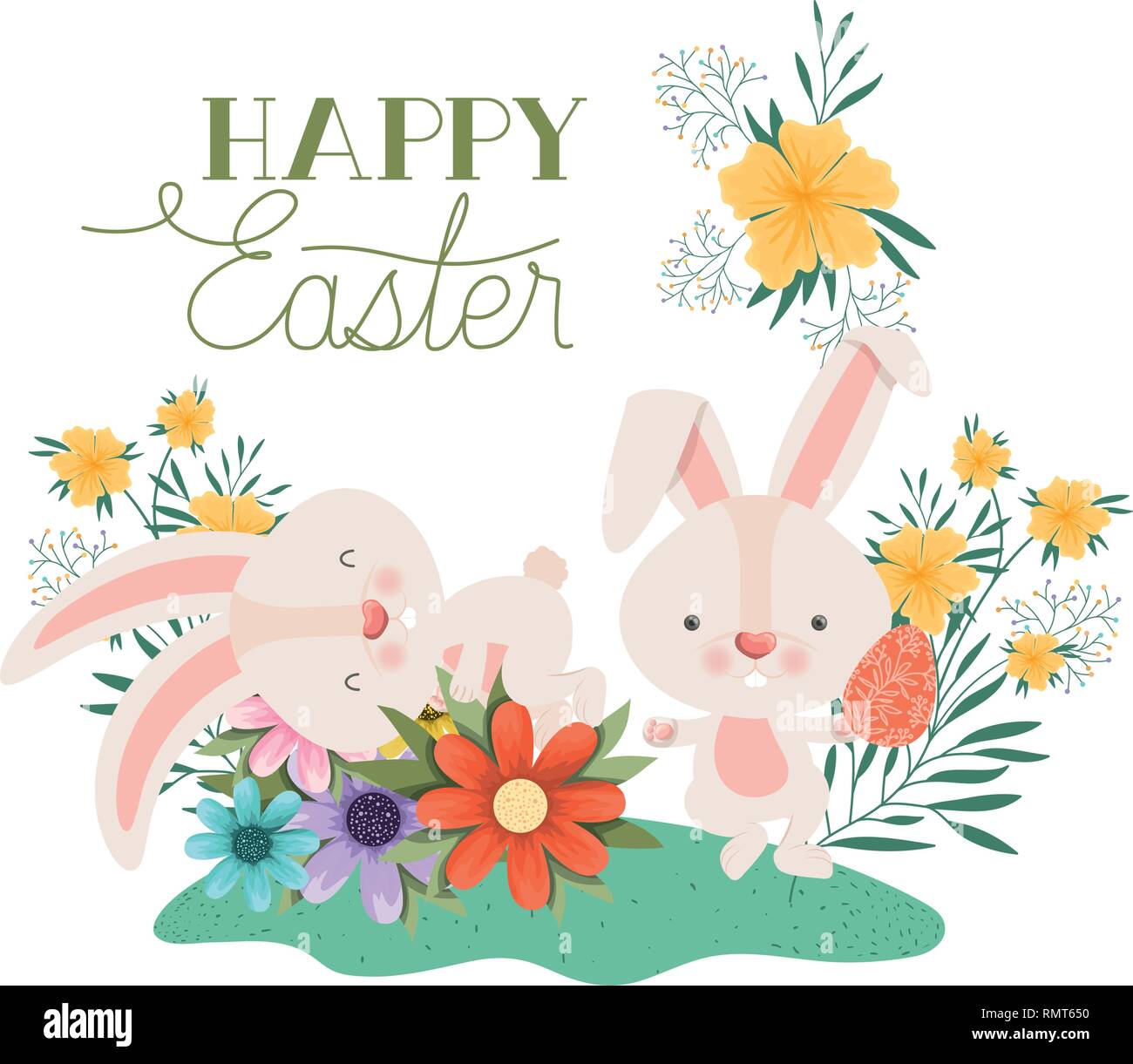 happy easter label with egg and flowers icon Stock Vector Image & Art ...