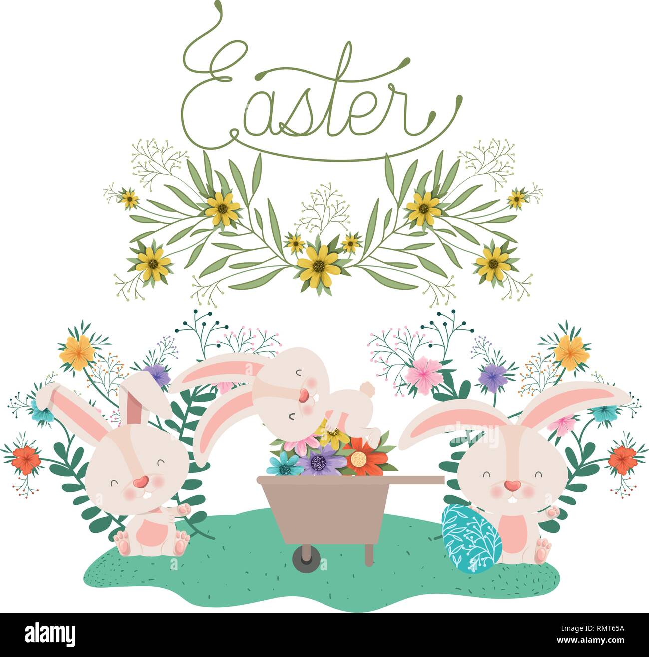 easter label with egg and flowers icon Stock Vector Image & Art - Alamy